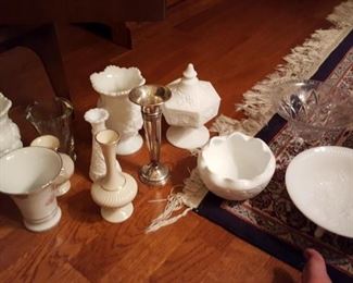 Milk glass and assorted vases