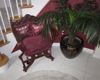 Renaissance Carved Antique Seating   Large Porcelain Planters