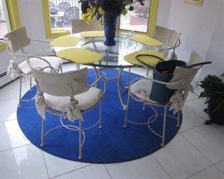 Mid-Century Wrought Iron Dining Suite with Glass Top Table
Scrolled Arm Wrought Iron Counter/Bar Seating