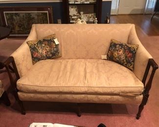 Southwood Antique Settee, Mahogany, with Silk Damask Covering, Immaculate Condition