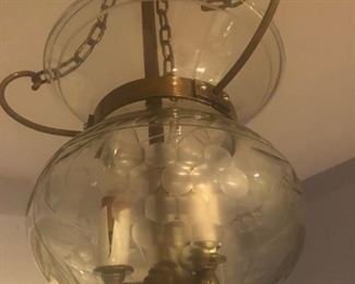Antique Light Fixture, Etched Crystal with Gap type stencil, Working