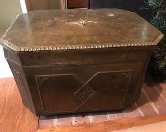 Antique brass kindling box