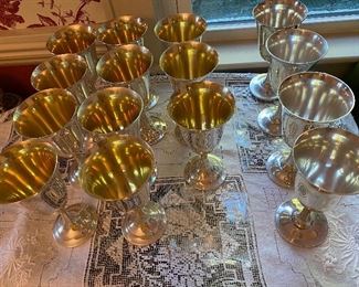 11 sterling goblets with gold wash interior by International 
4 sterling goblets by Wallace