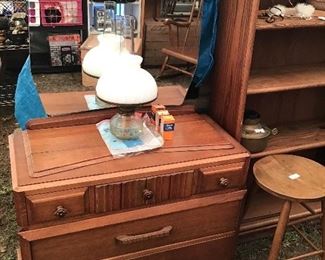 Vintage Solid Wood Dresser with Mirror. Working Aladdin 23 Colonial Squares Oil Lamp with Mantles available.