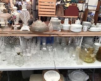 Some of the lamps, glassware and a complete set of Haviland China for 18.