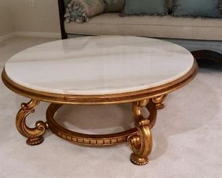 European Giltwood Base with Portugal Single Slab Marble Top