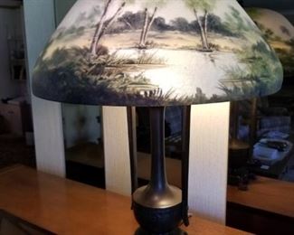 Antique reverse painted lamp
