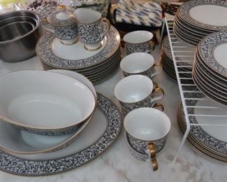 Black and white china with gold trim