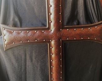 Tooled Leather Cross Wall Decor