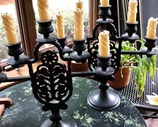 Pair Heavy Wrought Iron Candle Holders