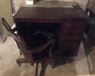 Old oak office desk and chair