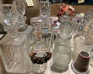 Decanters and various crystal and glassware. 