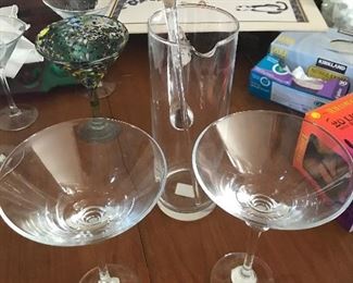 Pottery Barn Claro Martini glasses (2) and martini pitcher