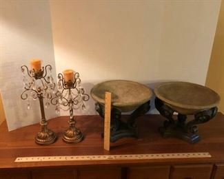 Candles with Holders and Table Bowls