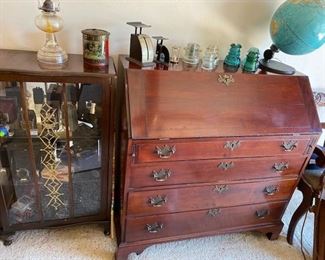 Curio Cabinet Loaded w/Vintage Cameras & Solid Wood Secretary Desk