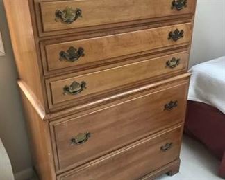 Vintage Five Drawer Maple High Bureau