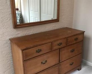 Vintage Maple Dresser and Mirror