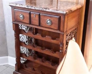 Marble top wine holder with one drawer by Palmer Home.
