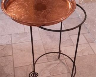 Copper tray on wrought iron base (sold together or separately).