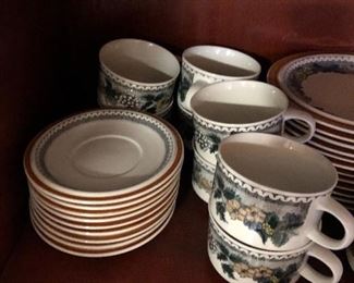 Nine coffee cups and saucers. salad or desert plates (12).