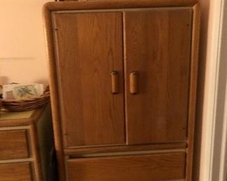 one of three dressers and part of a total of a six piece bedroom set. the dressers are in good condition.