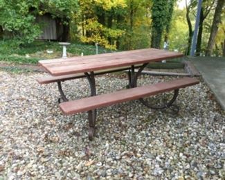 Wood picnic table on metal frame