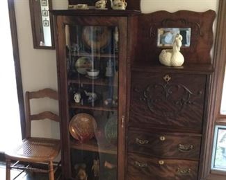 Beautiful antique secretary. Curio has perfect convex glass door