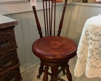 Antique High-Back Piano Stool with Ball & Claw Feet