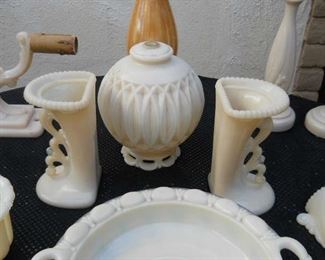Rare Alacite glassware manufactured by Aladdin including wall sconces, wall lamps, dishes
Note: Owner’s grandfather ‘Dutch’ worked as a glassblower at the factory in the 1920s 30 40s