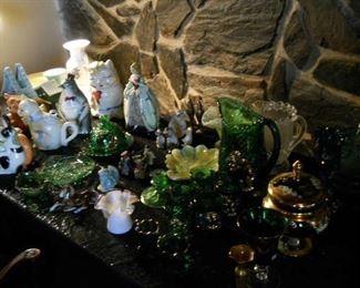 STEMWARE, GLASSWARE, POTTERY, CHINA AND SERVING DISHES/PLATES
* 1930 Green Creciou sware pitcher and glassware w/24 carat gold rims always in the case
* Rare Alacite glassware manufactured by Aladdin including wall sconces, wall lamps, dishes Note: Owner’s grandfather ‘Dutch’ worked as a glassblower at the factory 1920s
* Austrian Ruby Stemware, Alexandria, Indiana
* Johnson Brother Christmas County China
* English and Brown Tovey Mugs
* Signed Perfume Art Glass Bottles
* Ruby Depression Golf Ball Stemware
* 1940s chrome w/ruby glass champagne stemware
* Unique Serving plates and beautiful vintage silver-plated rectangular tray
* Stunning Copeland Serving platters
* Antique 3-piece silver set
* 1800's European plates
* Orenda silver plate and round tray and silver-plated footed tray with handles
* Grindley English China set
* Antique Chinese silverware box
* Chanel Glass (1980)
* Hand cut glass bowls (signed)
* Silver Repousse serving dish