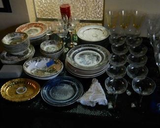 STEMWARE, GLASSWARE, POTTERY, CHINA AND SERVING DISHES/PLATES
* 1930 Green Creciousware pitcher and glassware w/24 carat gold rims
* Rare Alacite glassware manufactured by Aladdin including wall sconces, wall lamps, dishes Note: Owner’s grandfather ‘Dutch’ worked as a glassblower at the factory 1920s
* Austrian Ruby Stemware, Alexandria, Indiana
* Johnson Brother Christmas County China
* English and Brown Tovey Mugs
* Signed Perfume Art Glass Bottles
* Ruby Depression Golf Ball Stemware
* 1940s chrome w/ruby glass champagne stemware
* Unique Serving plates and beautiful vintage silver-plated rectangular tray
* Stunning Copeland Serving platters
* Antique 3-piece silver set
* 1800's European plates
* Grindley English China set
*
* Chanel Glass (1980)
* Hand cut glass bowls (signed)
* Silver Repousse serving dish