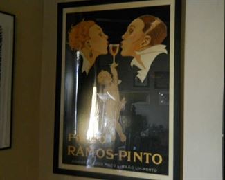 Framed Porto Ramos Pinto print. Artist: Rene Vincent. Size: 13.75" x 19 5/8". The liquorice kiss of the androgynously enamored, courtesy of Vincent and Ramos-Pinto port.