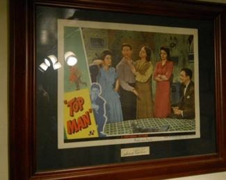 Rare 1943 Donald O'Conner owned vintage promotion poster of a Musical in which a family puts on a show to boost the morale of the local factory workers.
Gold plate certification below print matted within wood frame gift presented to Donald O'Conner
Stars depicted: Donald O'Connor, Susanna Foster, Lillian Gish