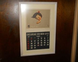 1929 Vintage rare Matted print of Chesapeake and Ohio lines calendar with sleeping child