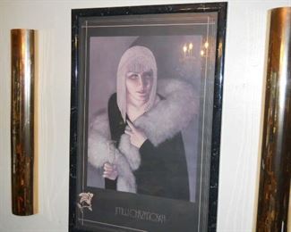 Art Deco Lady With Champagne flute : Print 1981 - in black frame. Artist J.M.W. Chrzanoska