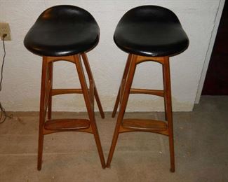 * Danish modern black leather seat barstools as seen on Mad Men series