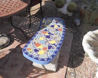 solid cement vintage mexcian tile bench