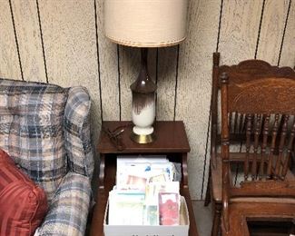 A second Mersman side table and vintage lamp.