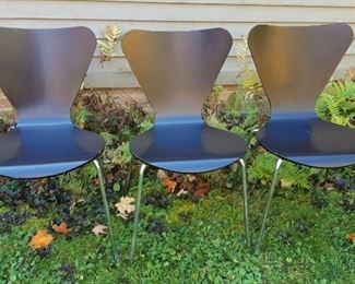 Set of (3) black After Arne Jacobsen Series 7 chairs