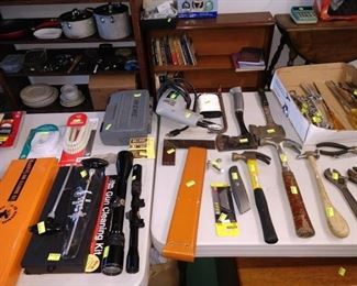 1 st Floor Garage:  Hammers, Rifle Scopes, Bunch of Other Stuff