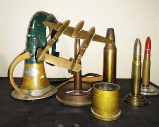 2nd Floor Kitchen:  Military Order of the Cootie Vest w/Jeweled Eyes   Horn, Trench Art Plane, Shells