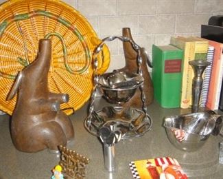 Cook Books, Elephant book ends, Serving pieces 