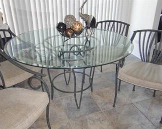 Kitchen Table, Glass top w/ Metal frame base and chairs 