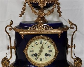 Ormolu and Cobalt Enamel Rococo Mantle Clock