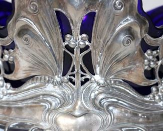 Art Nouveau Silverplate and Cobalt Insert Centerpiece