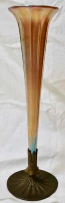 Tiffany Furnaces bronze footed favrile bud vase