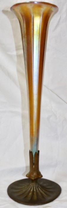 Tiffany Furnaces bronze footed favrile bud vase
