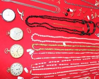 Jewelry and Horologia: Vintage gold and silver jewelry, vintage gold pocketwatches and wristwatches from Patek Philippe, Longines, Waltham, Elgin, Andre Bonnard, and Hamilton Additional watches from Warwick, Lasalle, Seiko, and others.