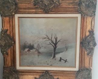 19th Century Oil on Canvas Winter Sceen