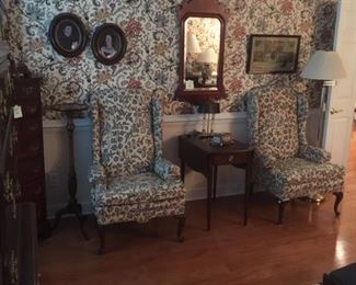 Wing Back Chairs, Side Tables, Frames, Tall Narrow Chest of Drawers